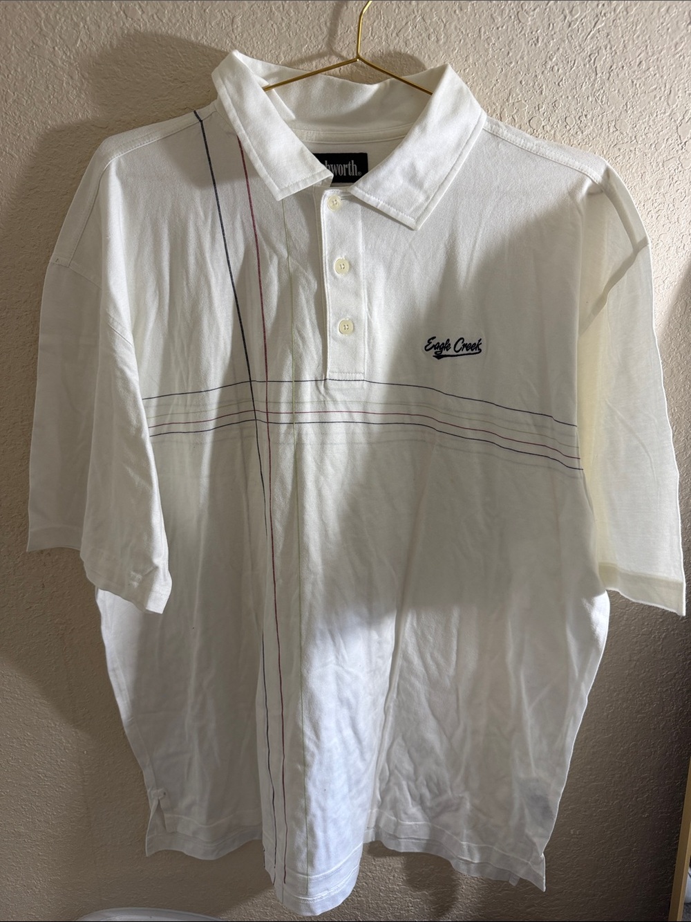 Ashworth White Polo with Thin Multicolor Stripe Accent